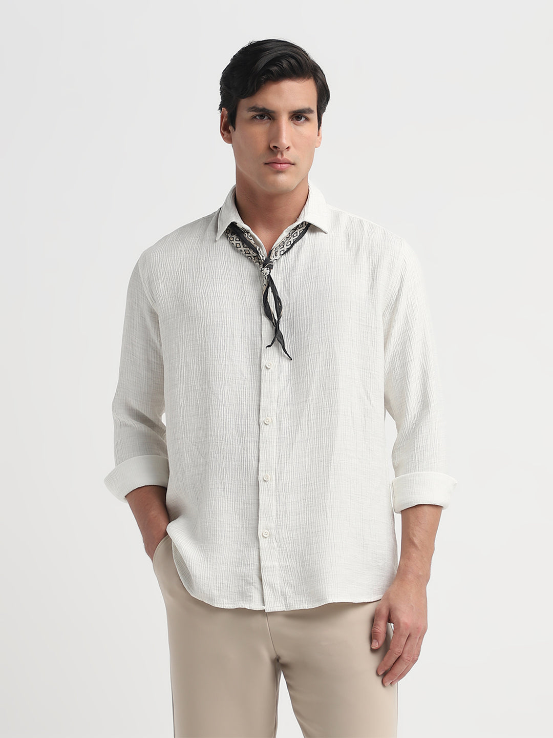 Regular Fit Full Sleeves Shirt - Bright White