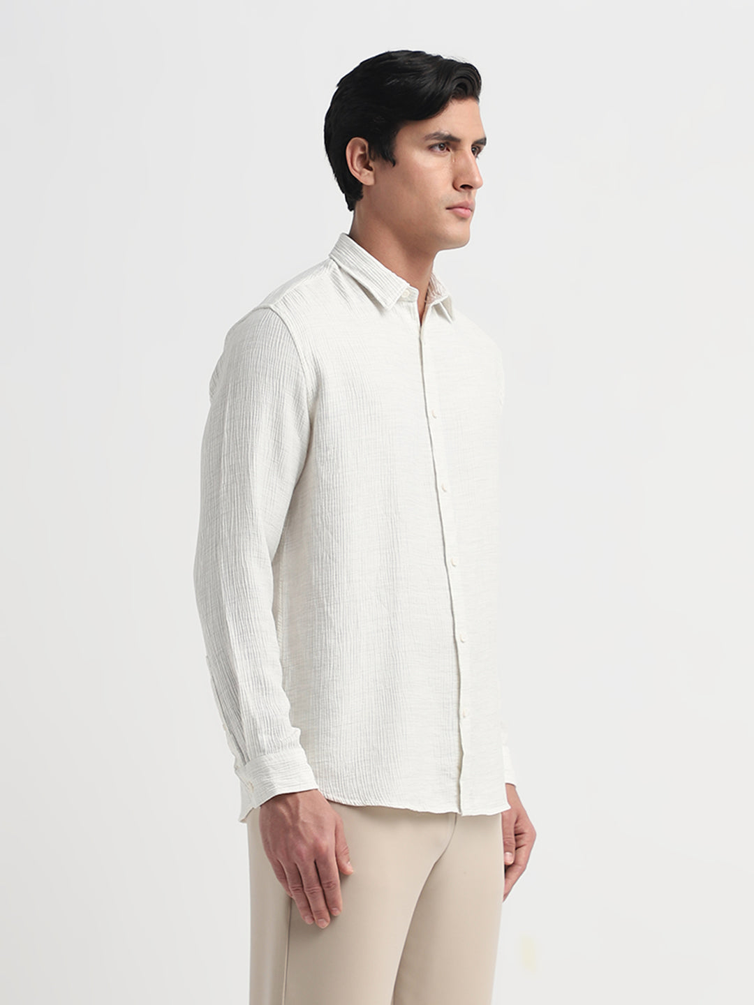 Regular Fit Full Sleeves Shirt - Bright White