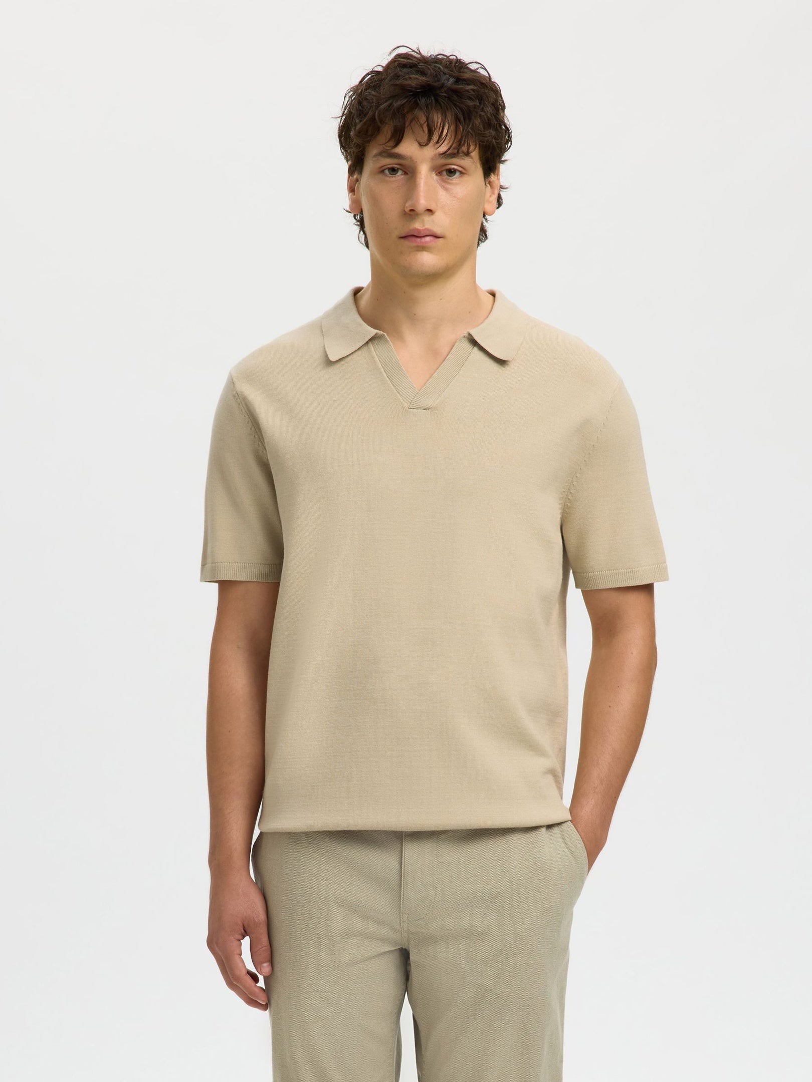 Beige Knitted Polo