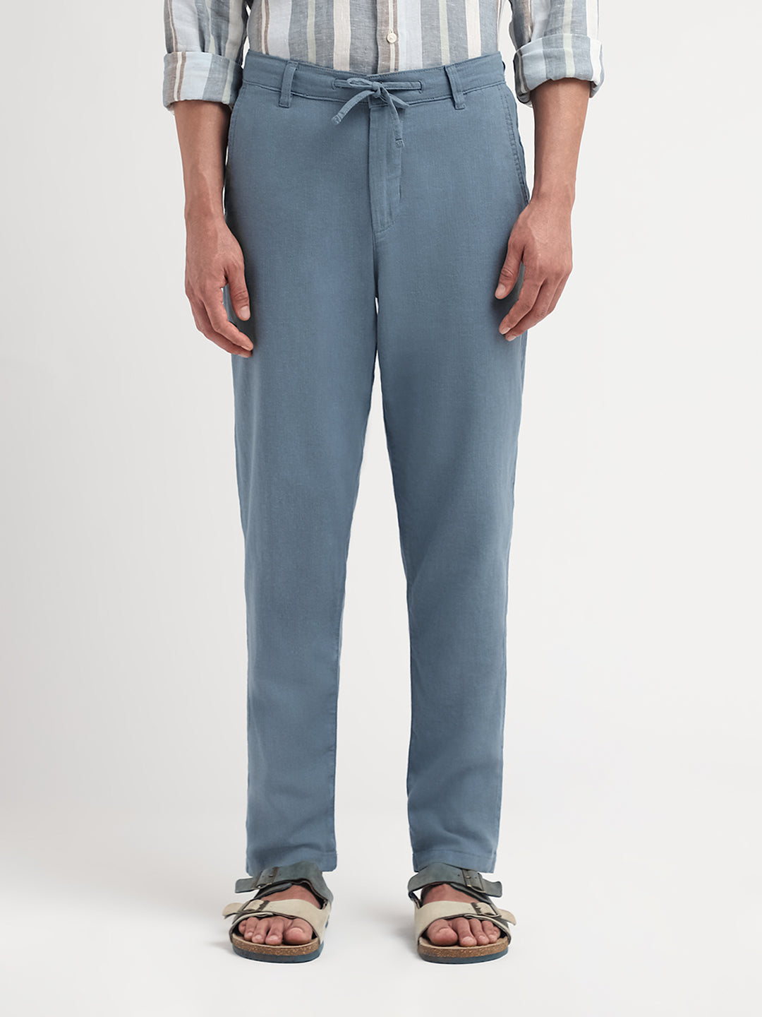 Light Blue Linen Blend Slim Fit Pants