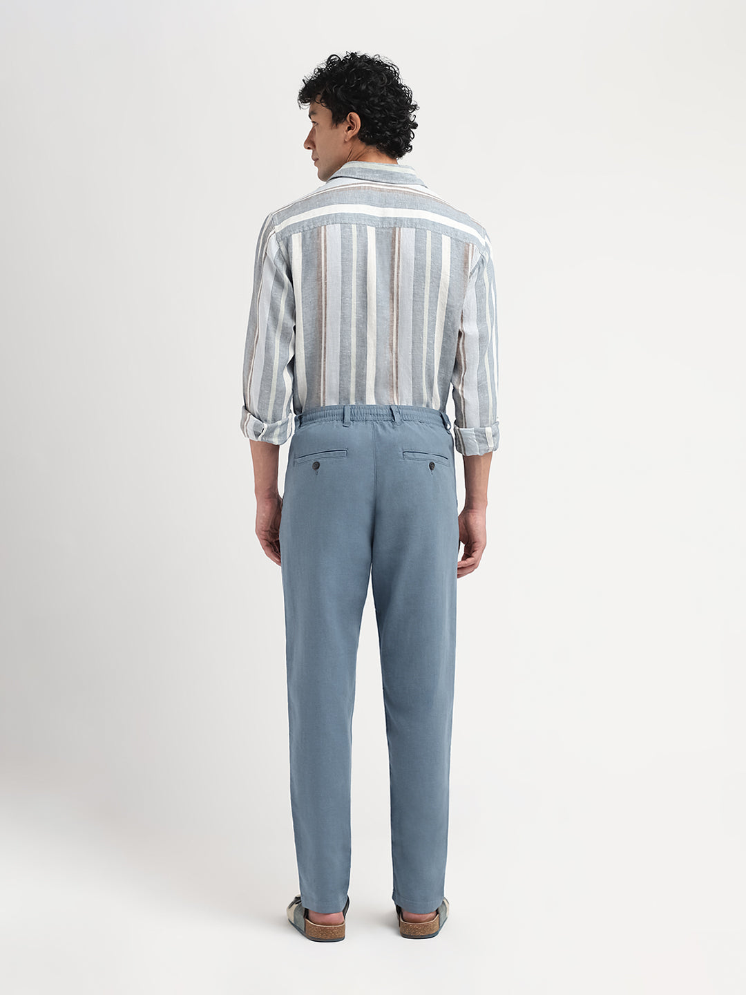 Light Blue Linen Blend Slim Fit Pants