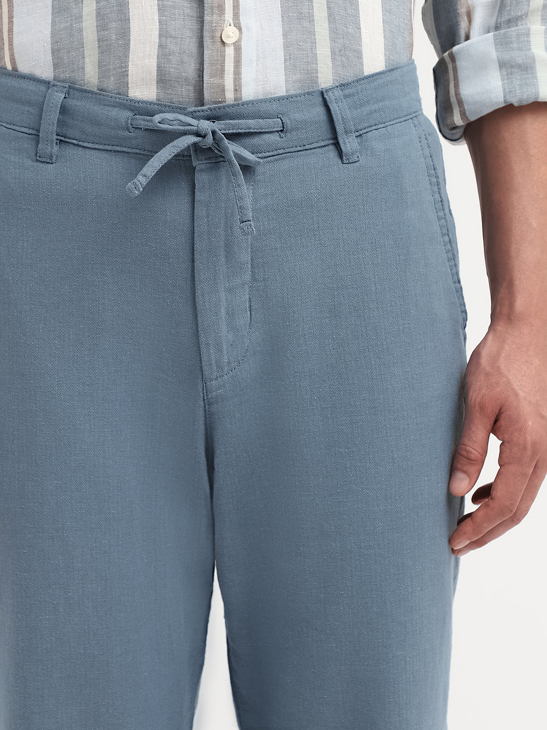 Light Blue Linen Blend Slim Fit Pants