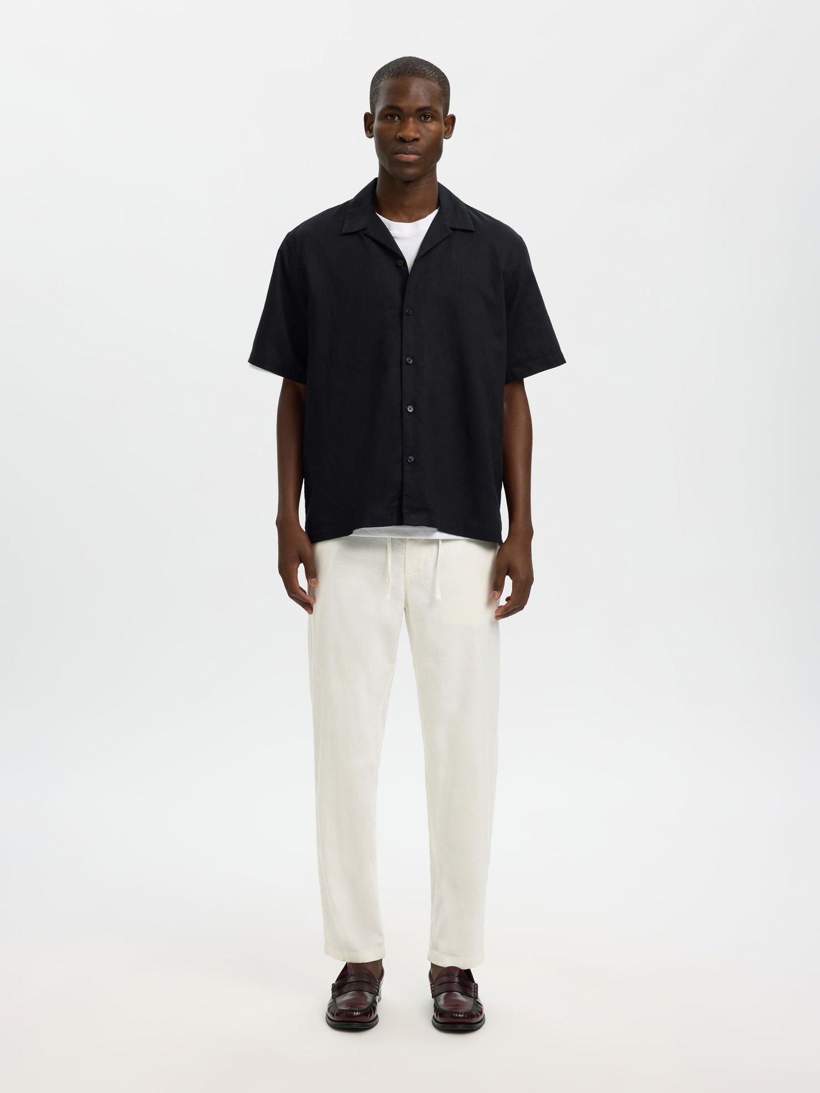 White Slim Fit Linen Blend Pants