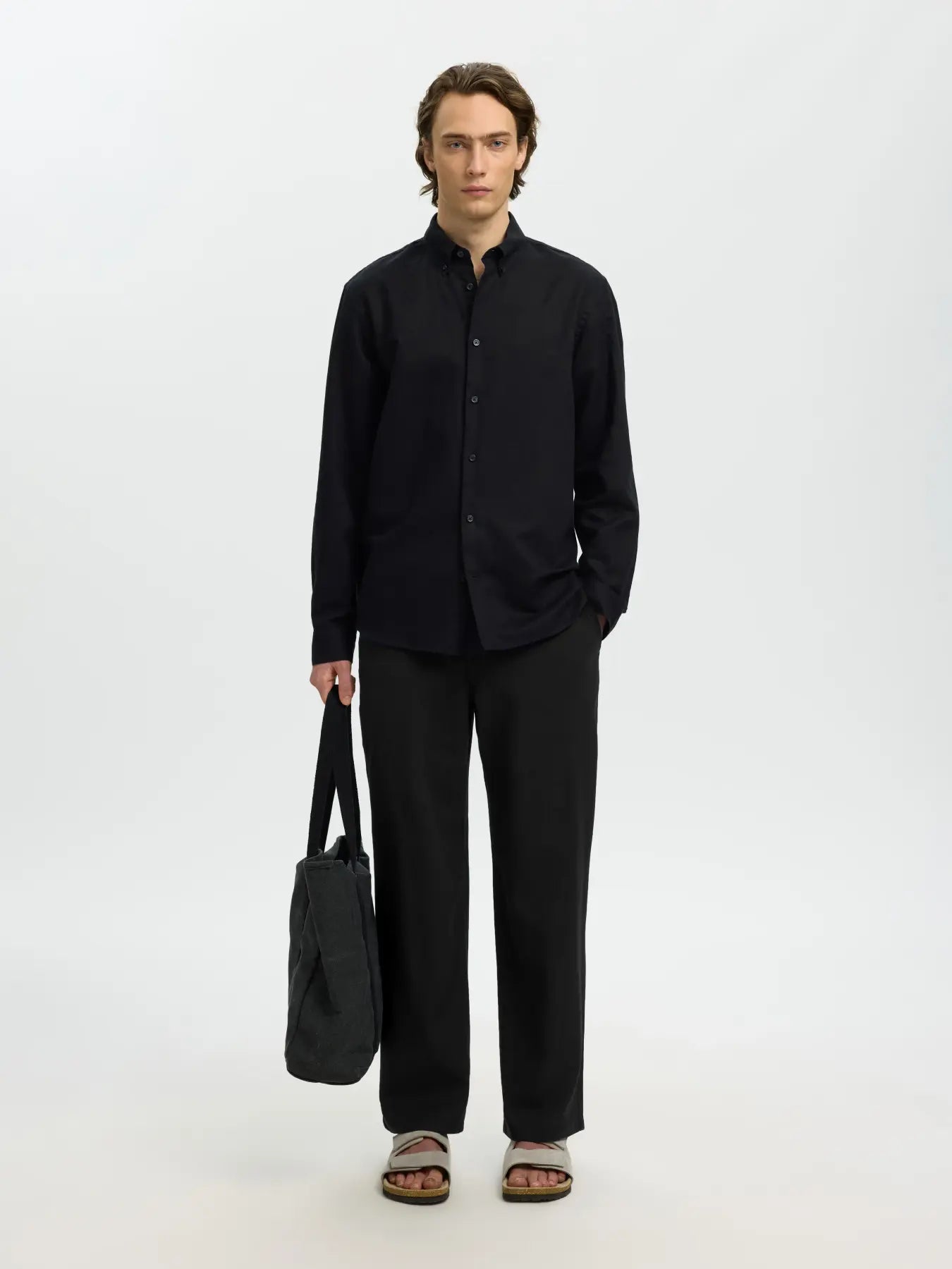 Black Linen Blend Loose Fit Pants