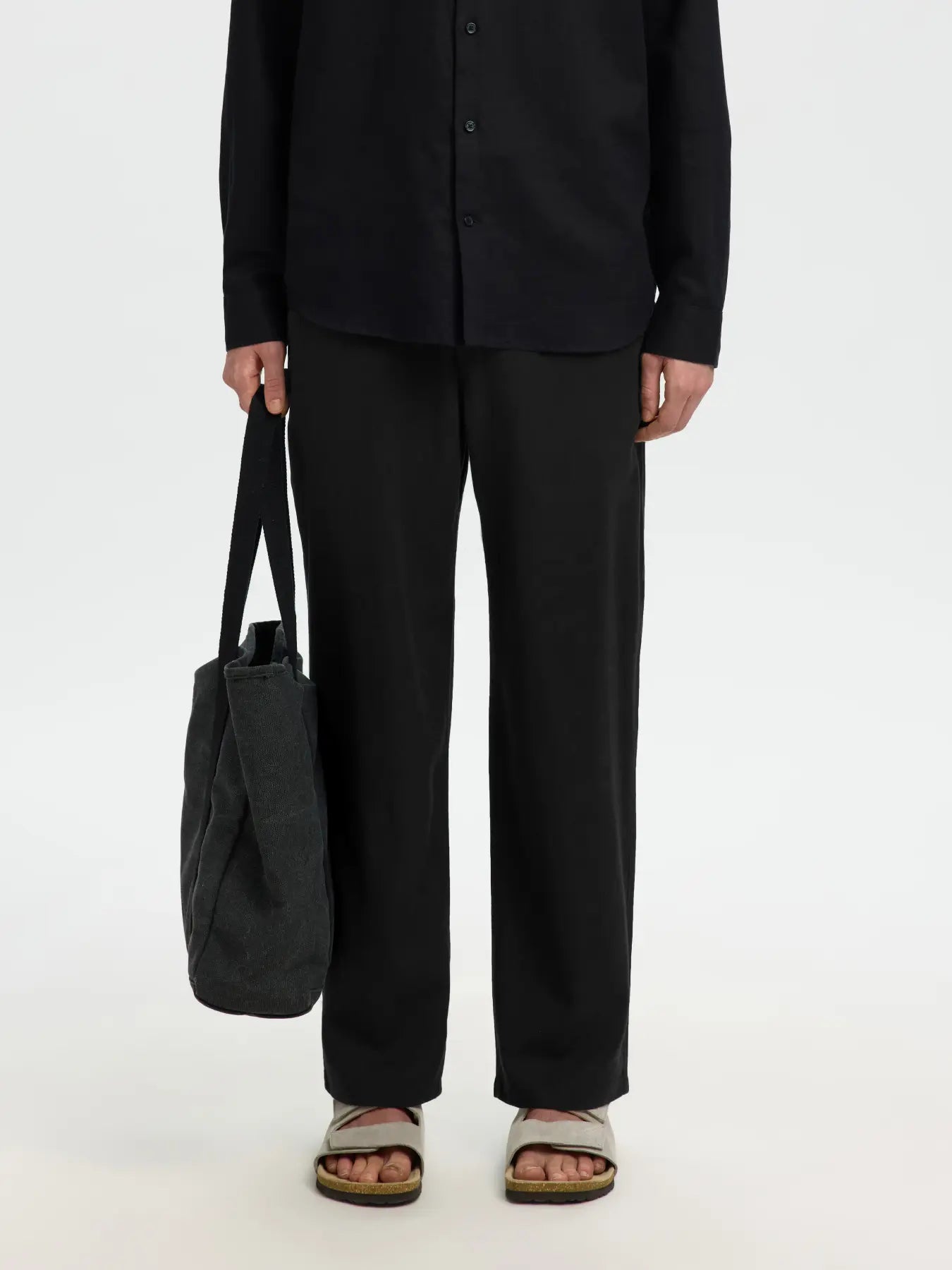 Black Linen Blend Loose Fit Pants