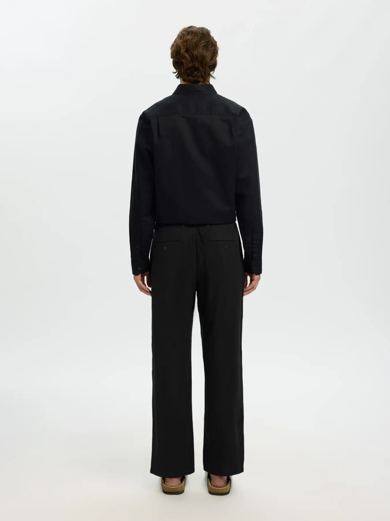 Black Linen Blend Loose Fit Pants