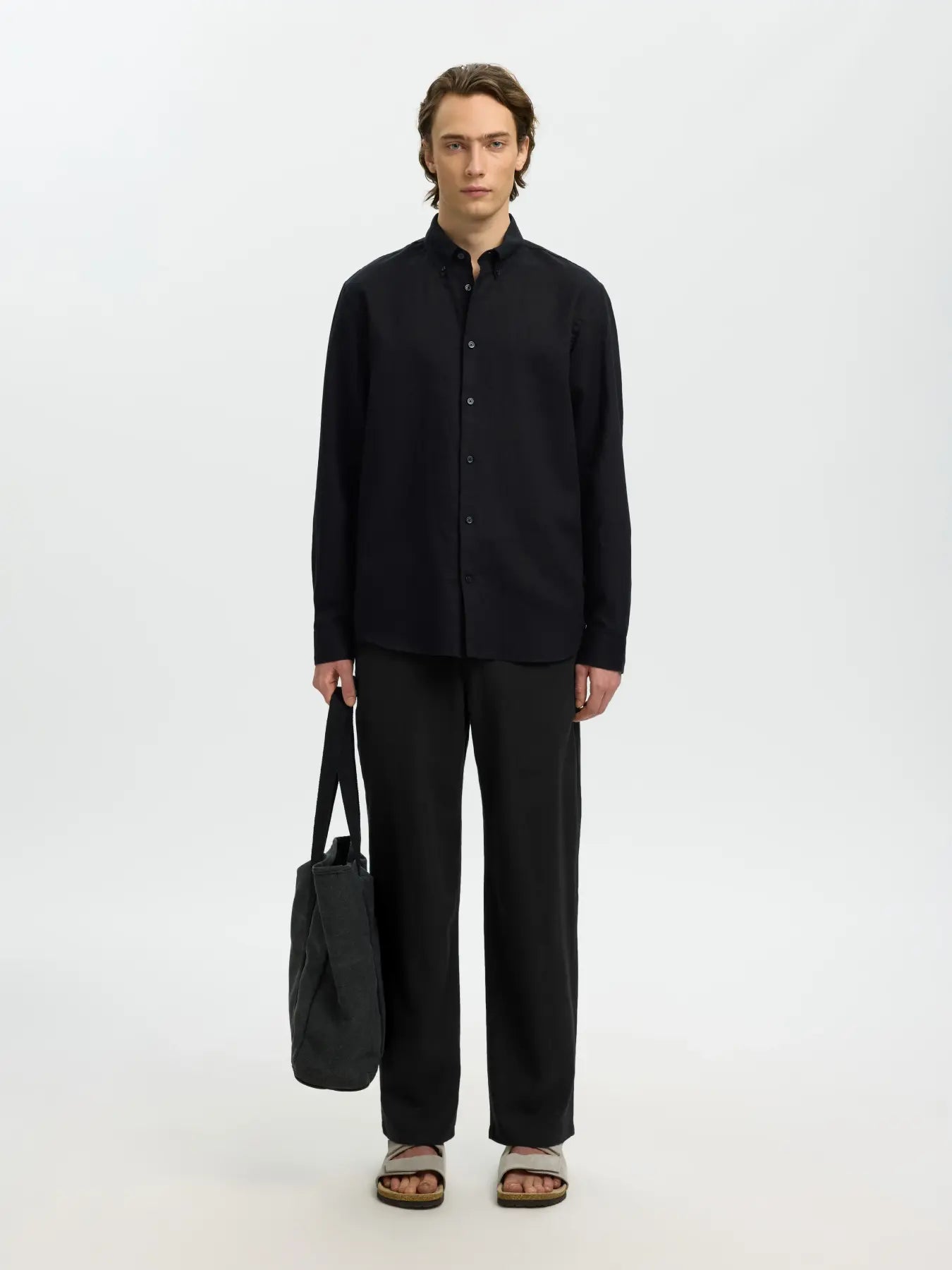 Black Linen Blend Loose Fit Pants
