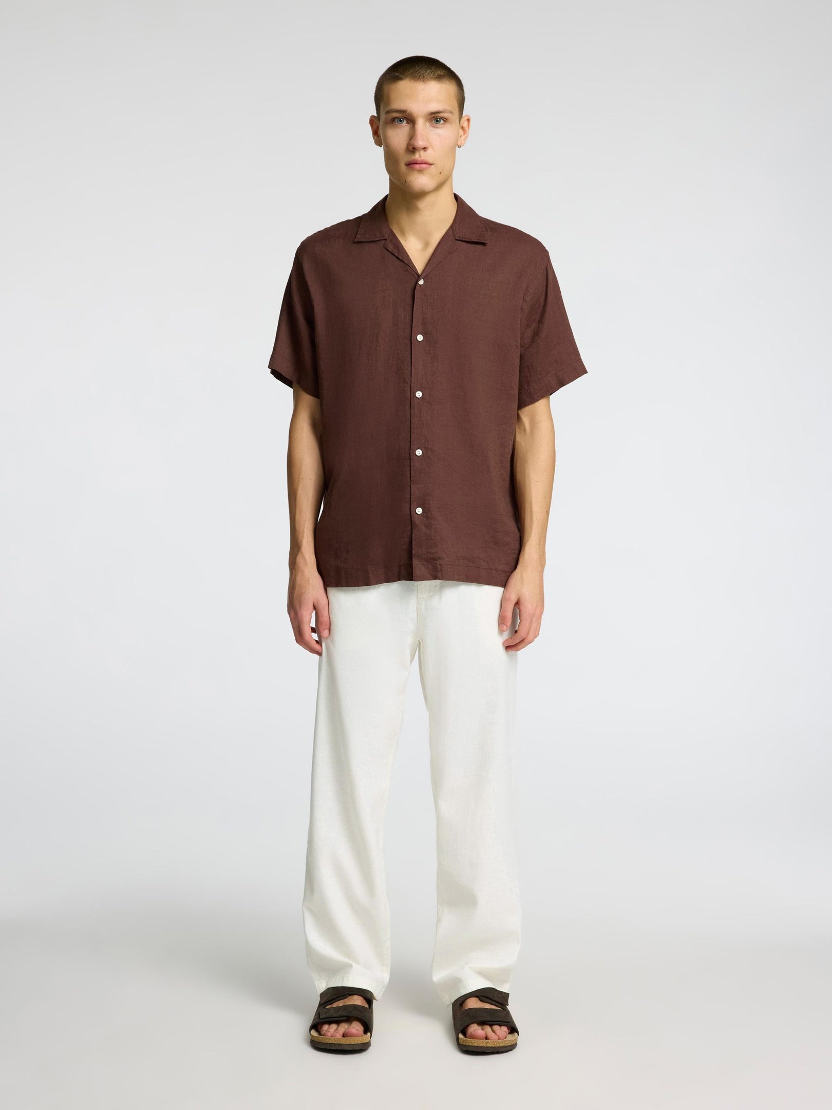 White Loose Fit Linen Blend Pants