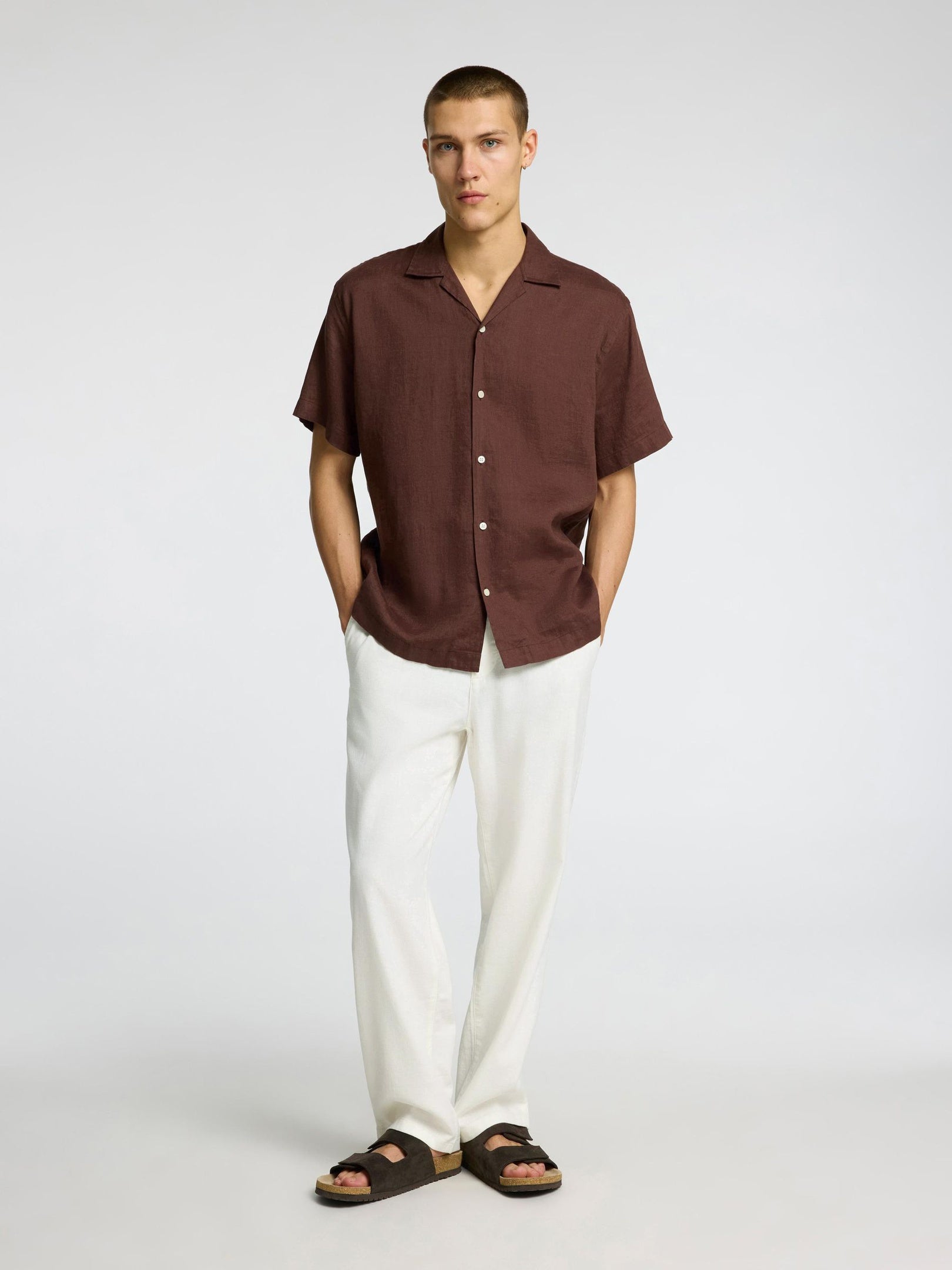 White Loose Fit Linen Blend Pants