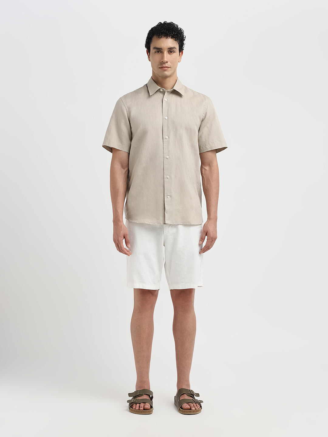 Regular Fit Linen Blend Shirt - Beige