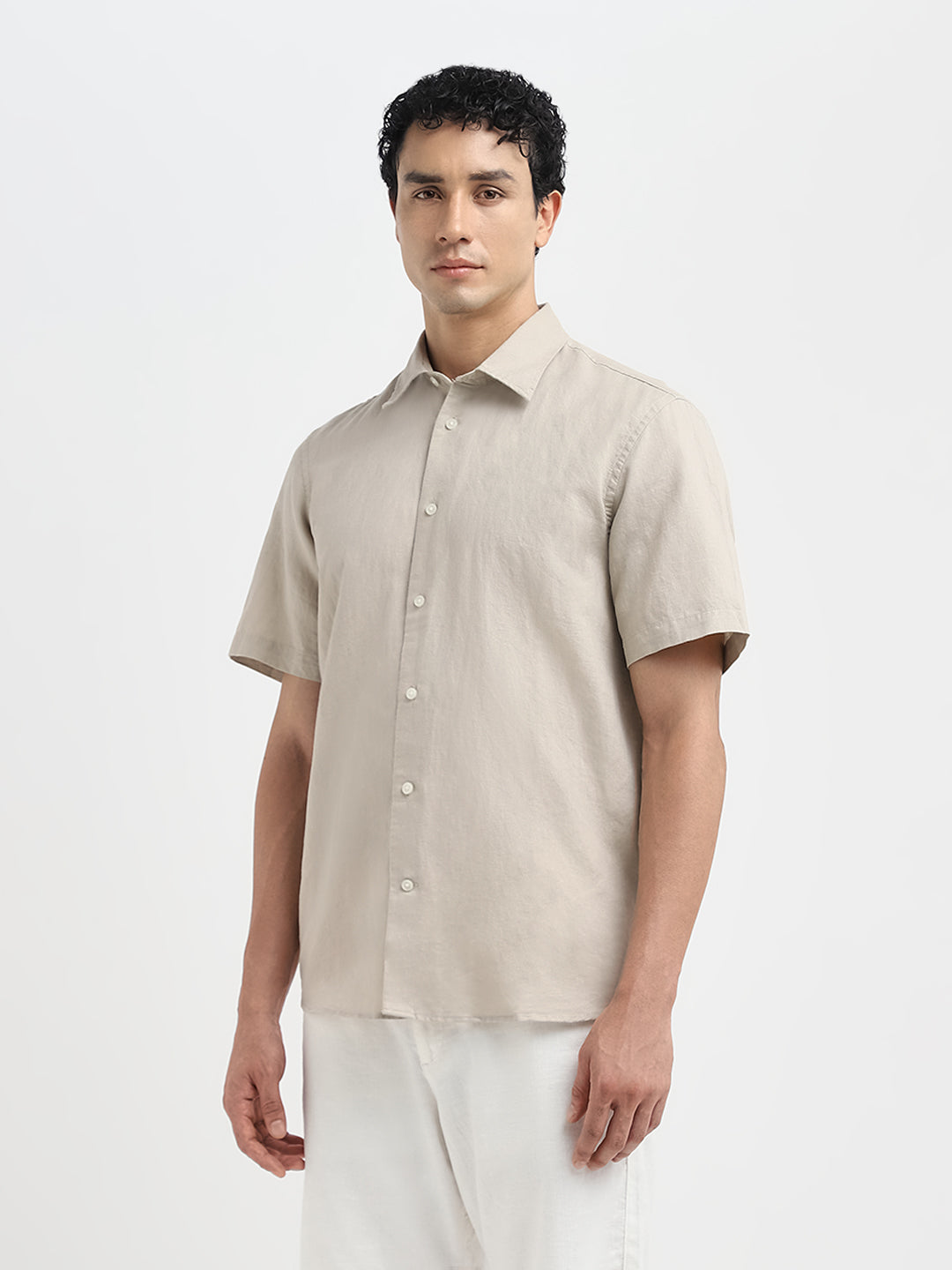Regular Fit Linen Blend Shirt - Beige