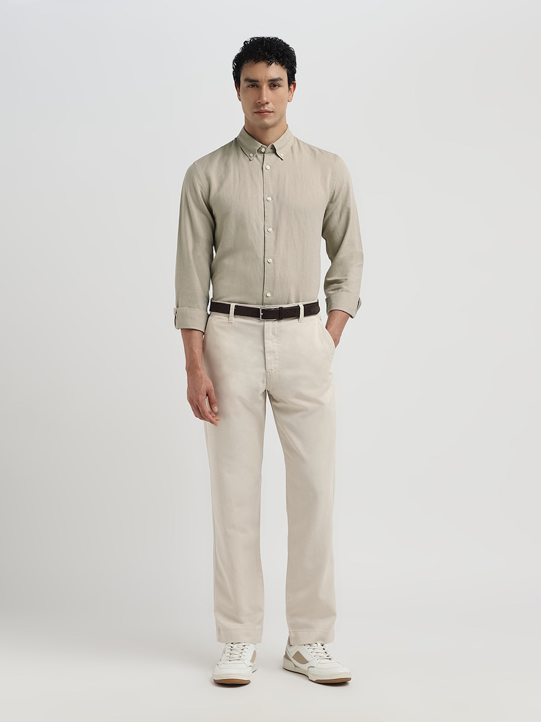 Slim Fit Linen Blend Shirt - Beige