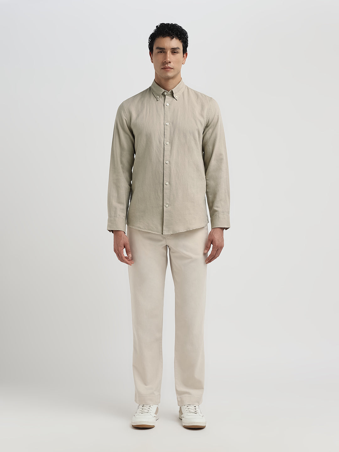 Slim Fit Linen Blend Shirt - Beige