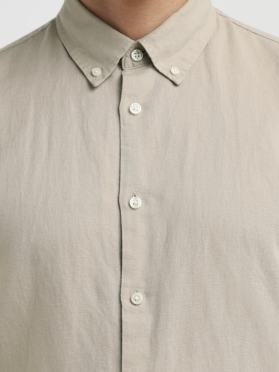 Slim Fit Linen Blend Shirt - Beige