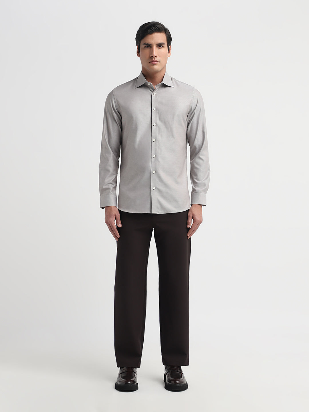 Brown Spread Collar Slim Fit Shirt