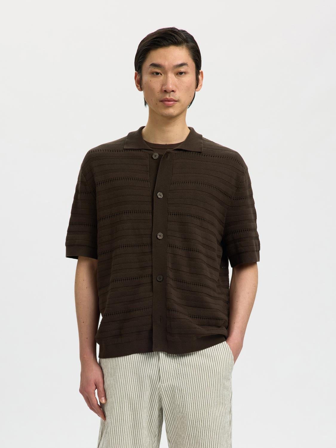 Dark Brown Knitted Polo Cardigan