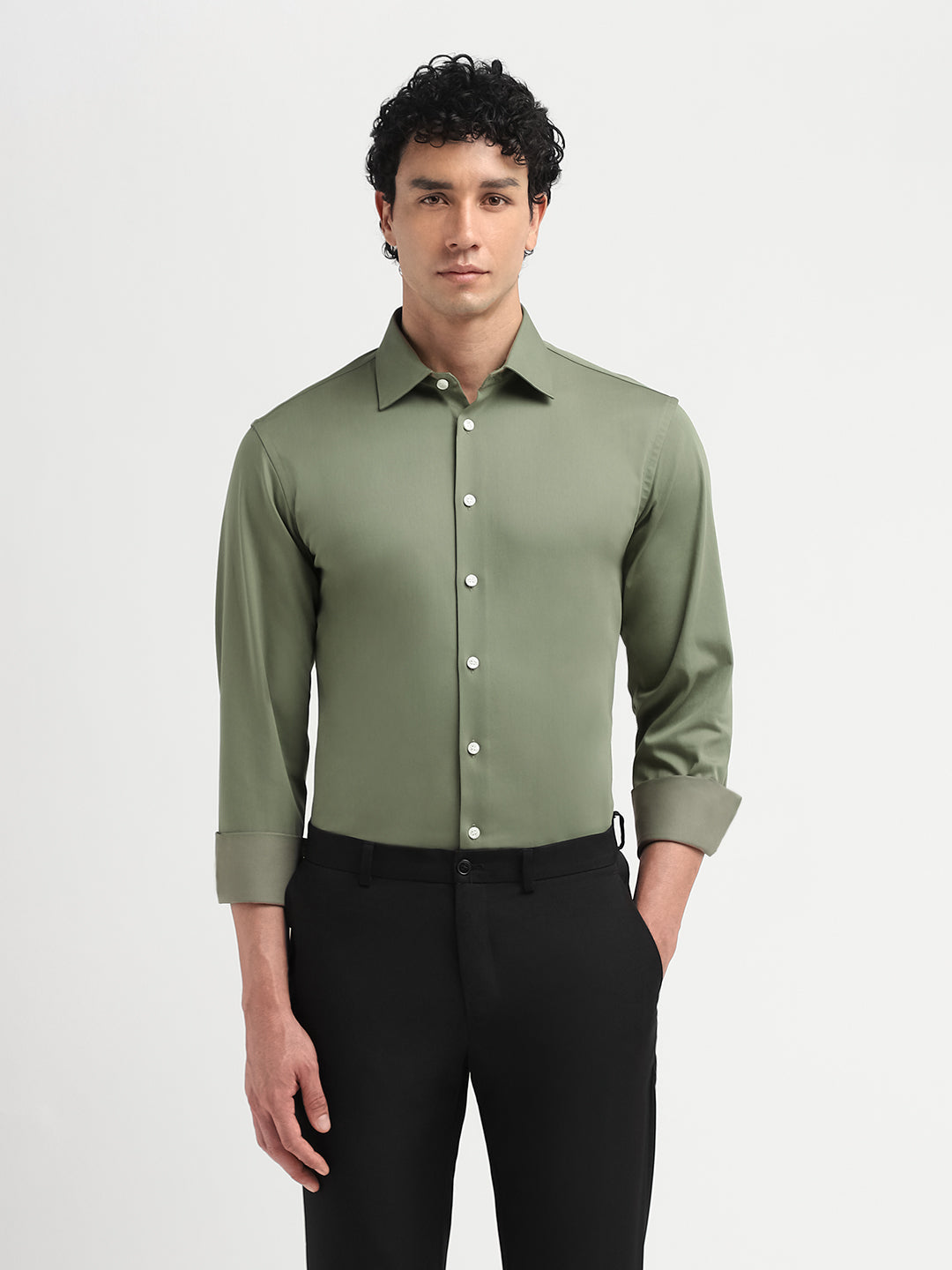 Green Slim Fit Formal Shirt