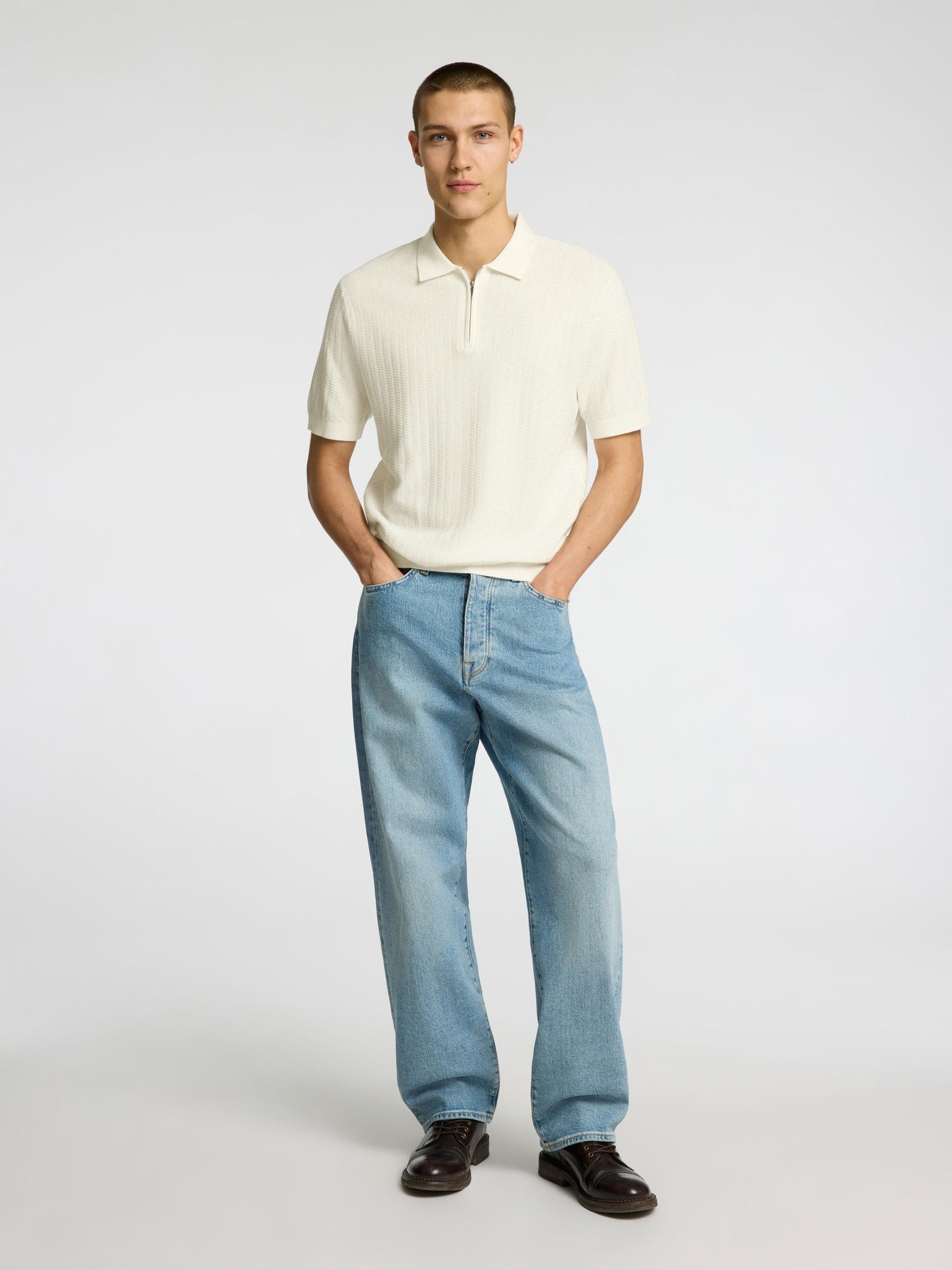 Structured Knitted Zip Polo