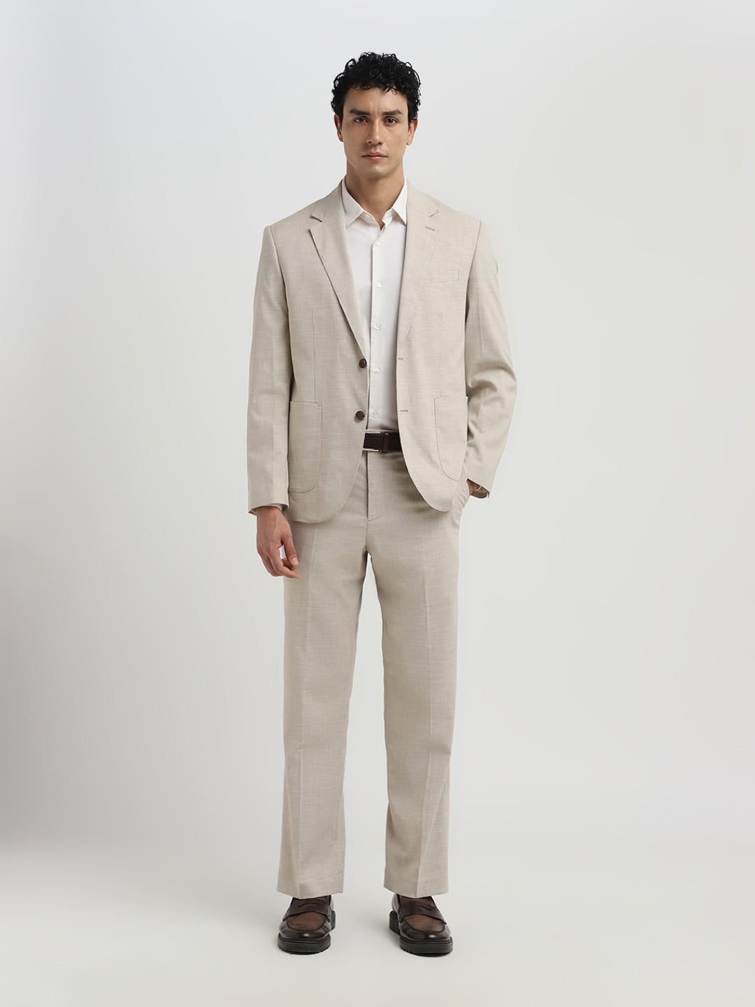 Beige Regular Fit Suit-Set Blazer