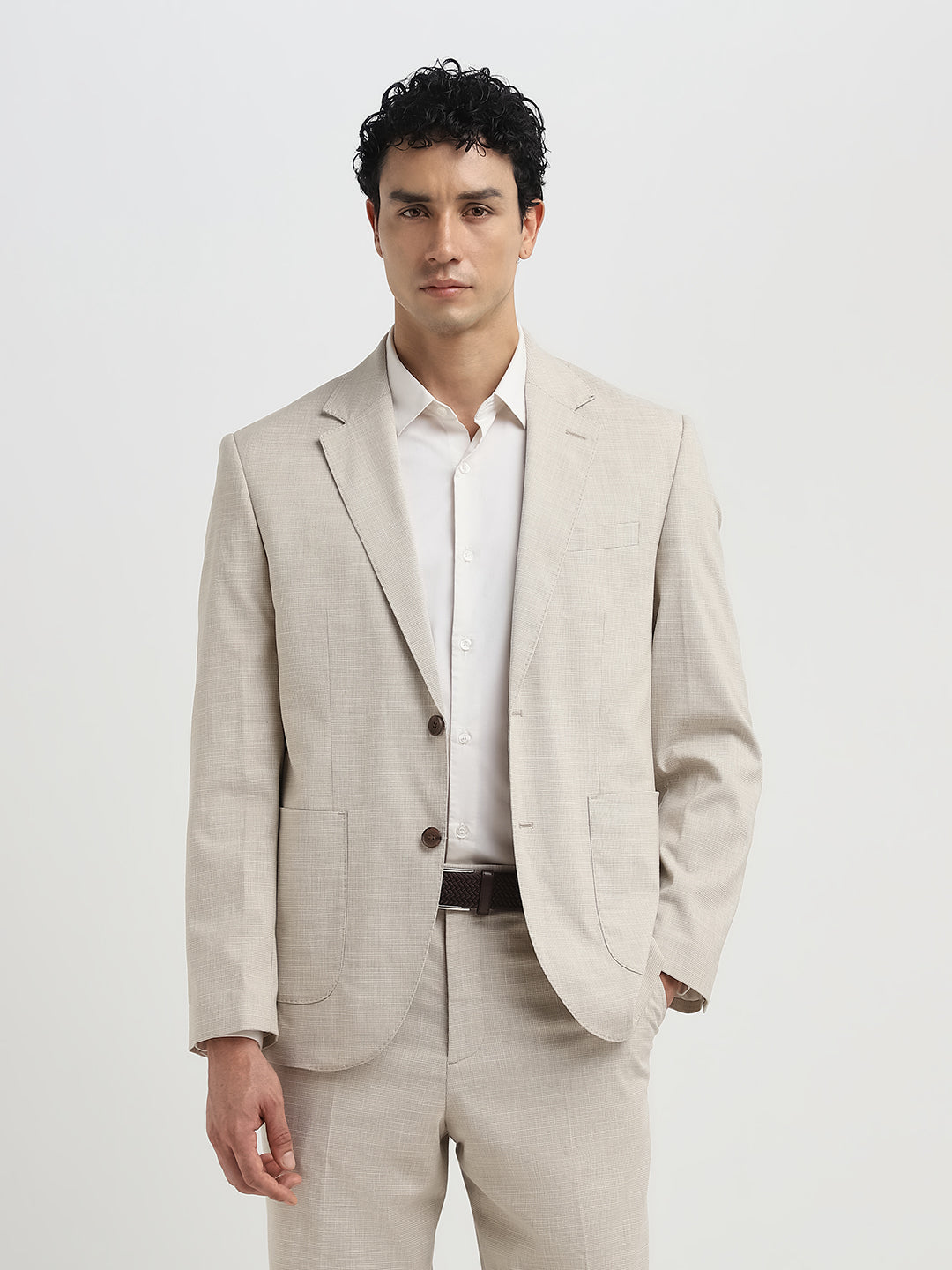 Beige Regular Fit Suit-Set Blazer