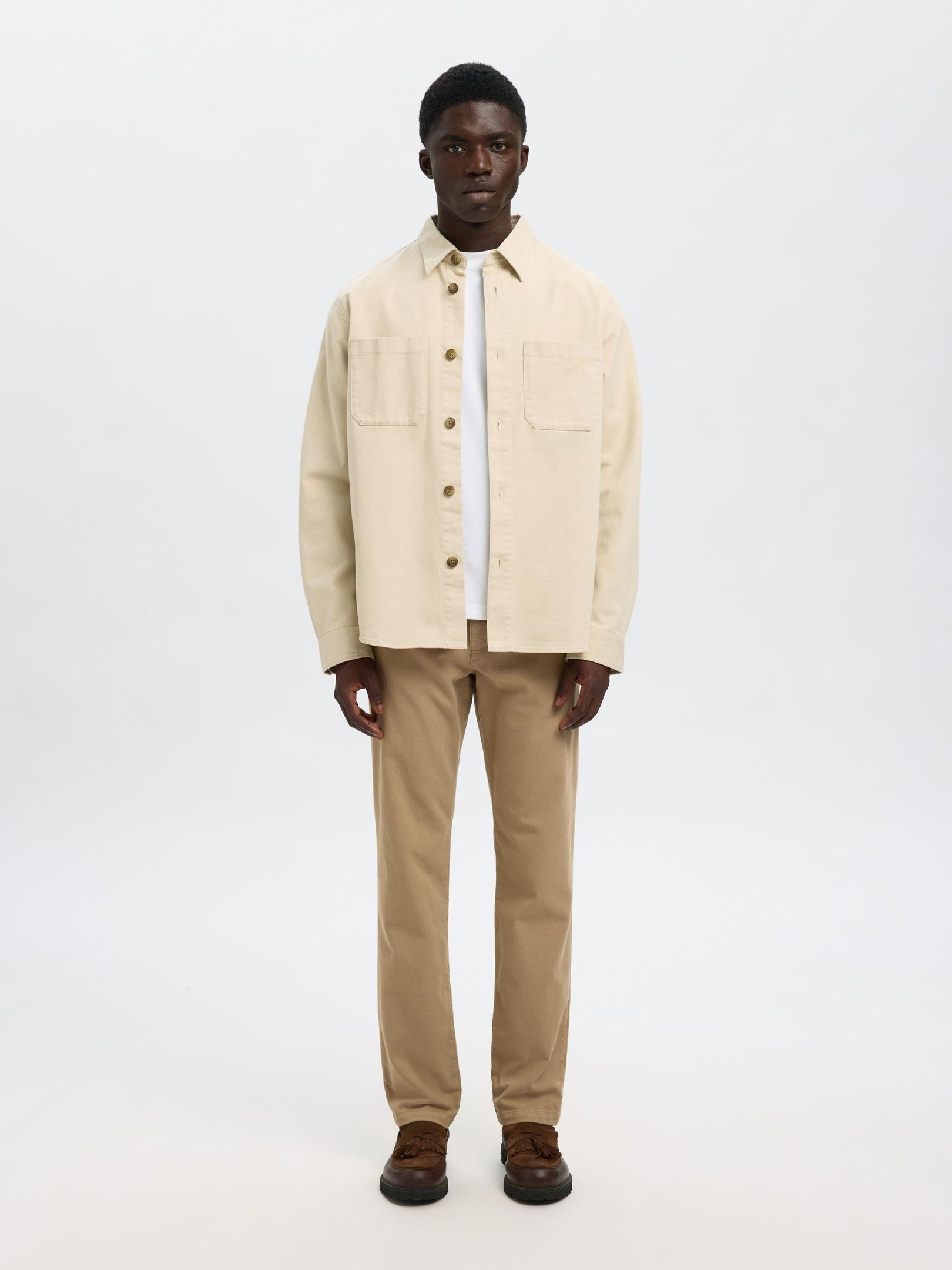 Structured Dyed Slim Fit Pants - Beige