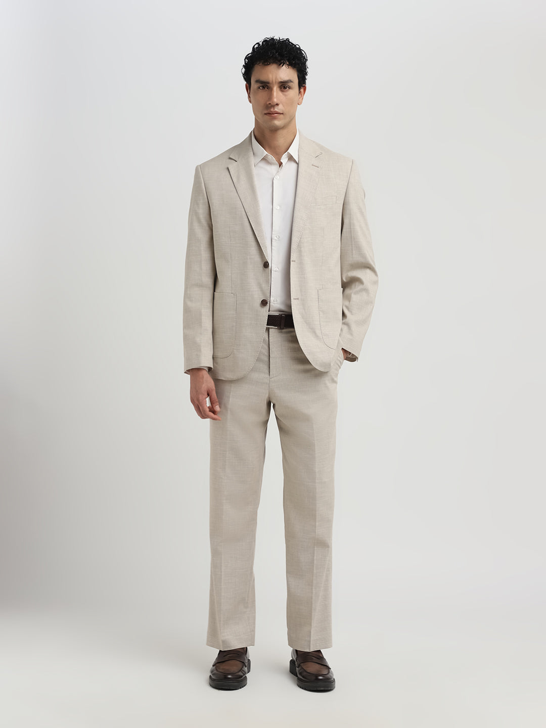Beige Regular Fit Suit-Set Trousers