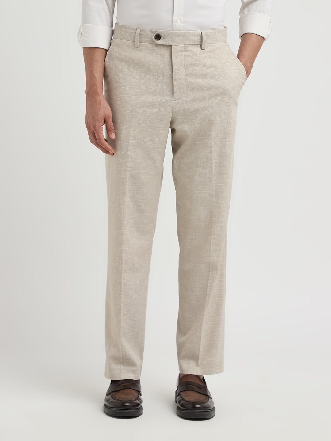 Beige Regular Fit Suit-Set Trousers