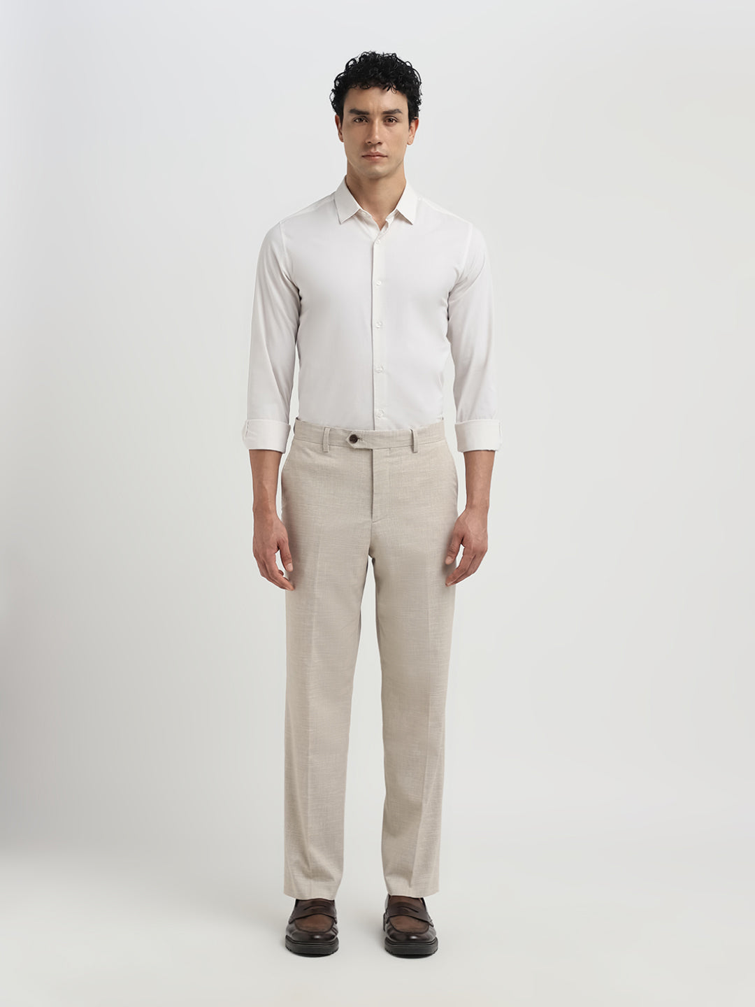 Beige Regular Fit Suit-Set Trousers