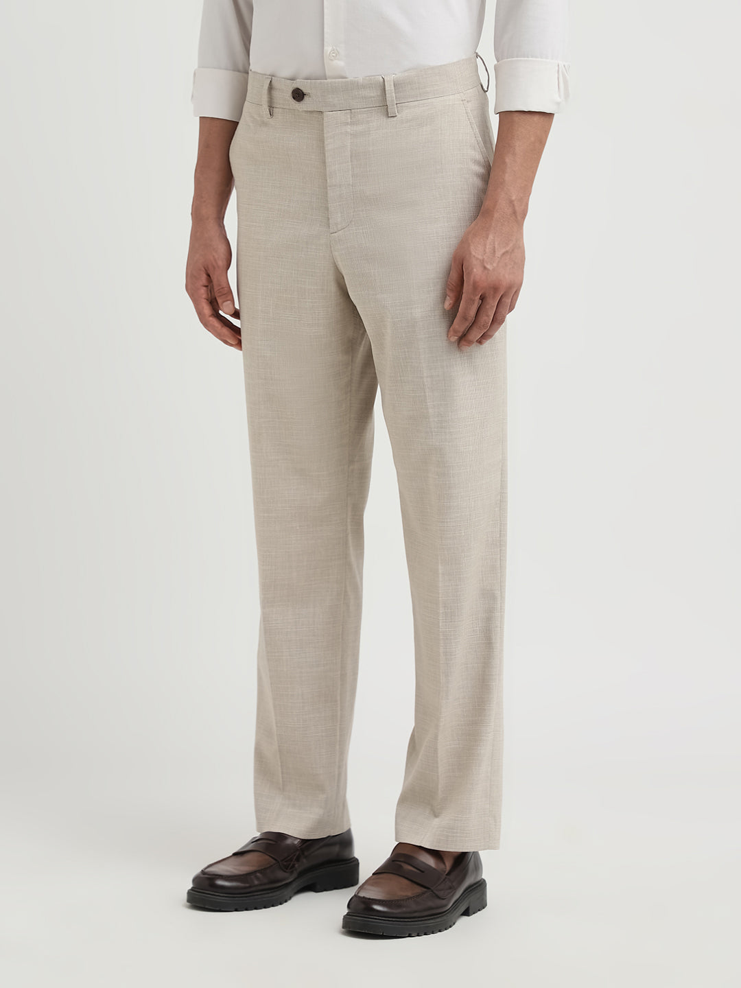 Beige Regular Fit Suit-Set Trousers