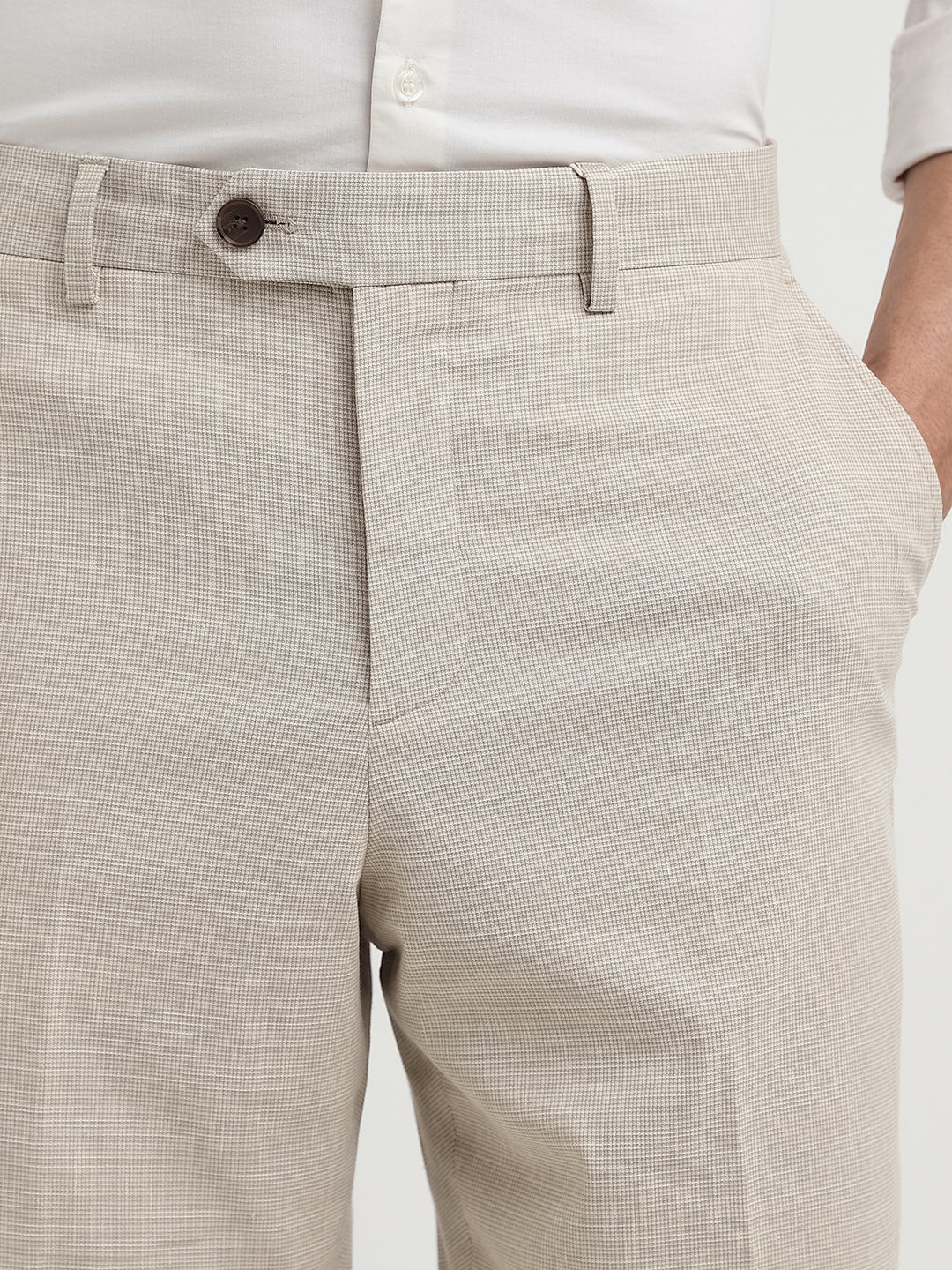 Beige Regular Fit Suit-Set Trousers