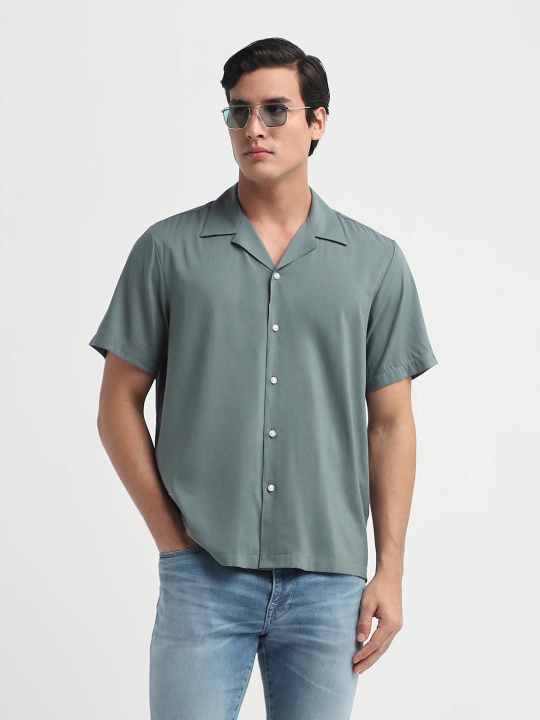 Cuban Collar Regular Fit Shirt - Green