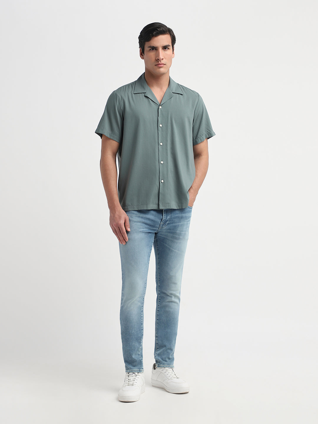 Cuban Collar Regular Fit Shirt - Green