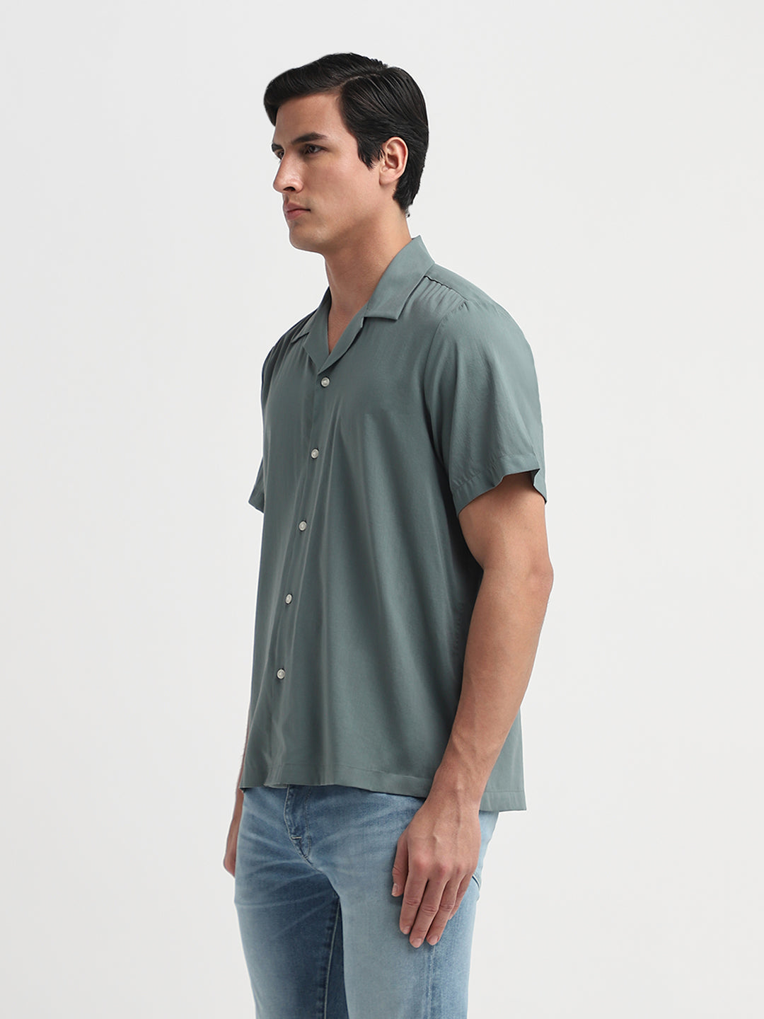 Cuban Collar Regular Fit Shirt - Green