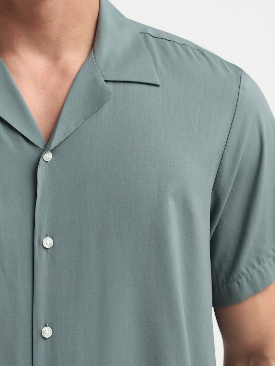 Cuban Collar Regular Fit Shirt - Green