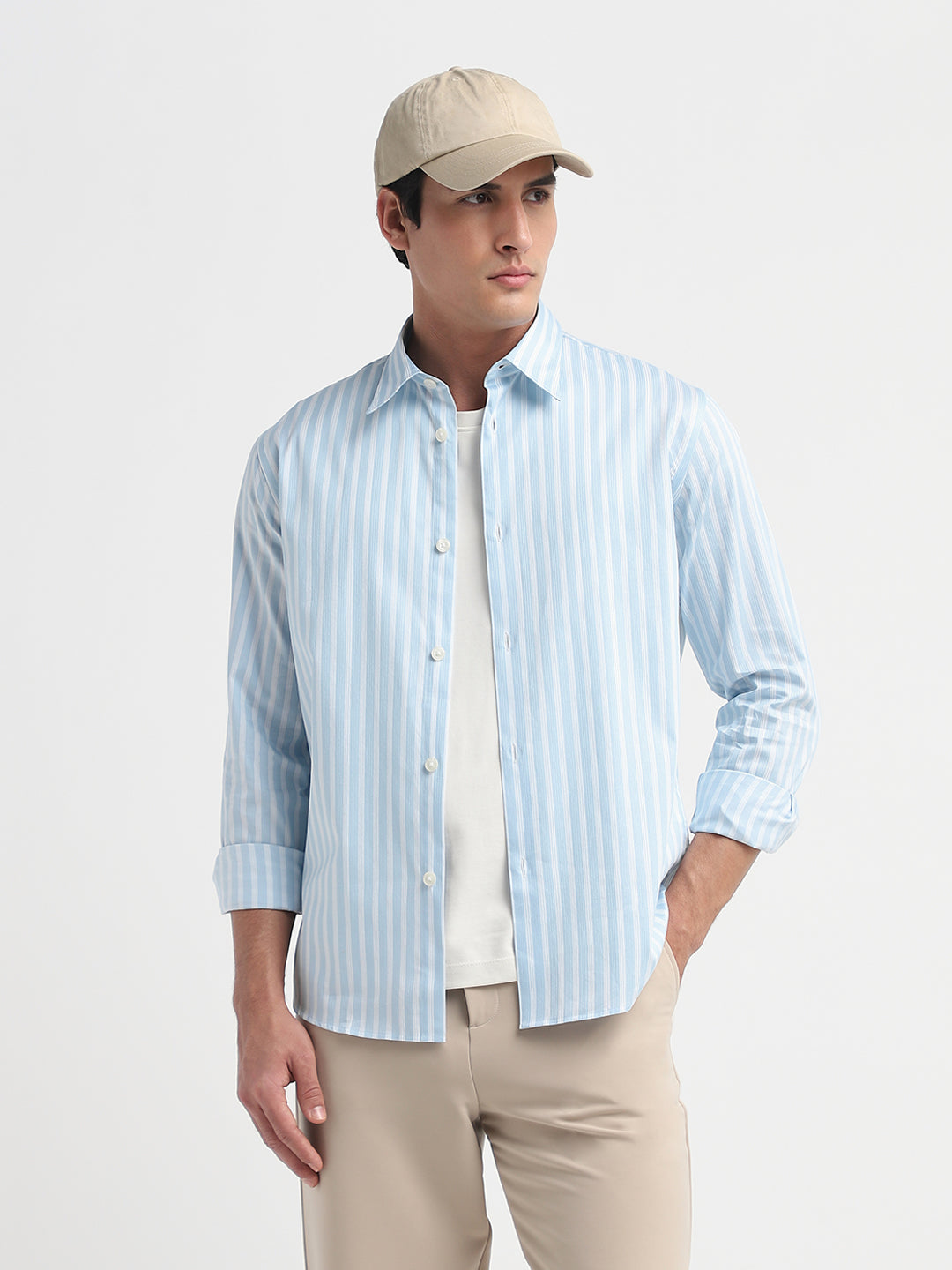 Light Blue Striped Dobby Shirt