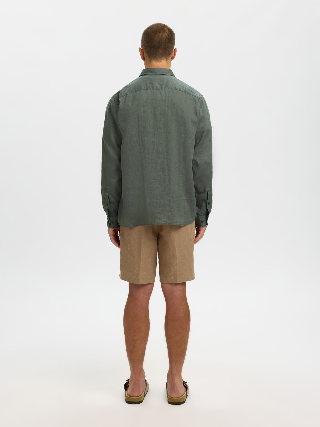 Green Linen Regular Fit Shirt