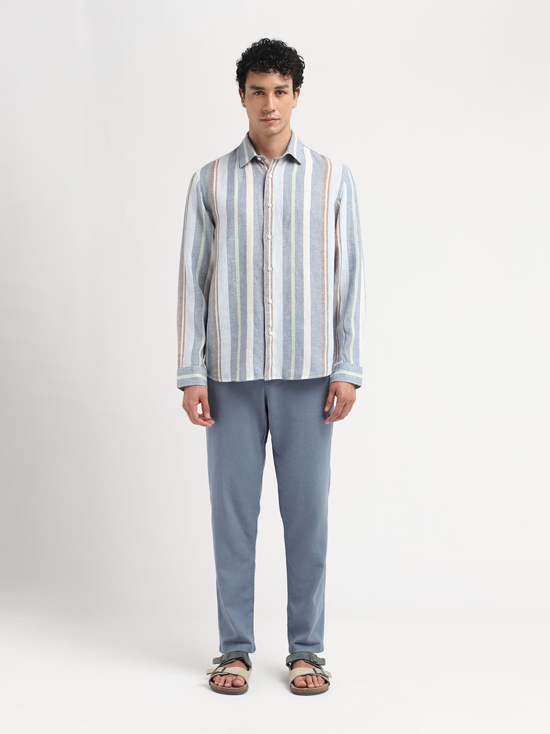 Linen Colourblocked Shirt - Blue