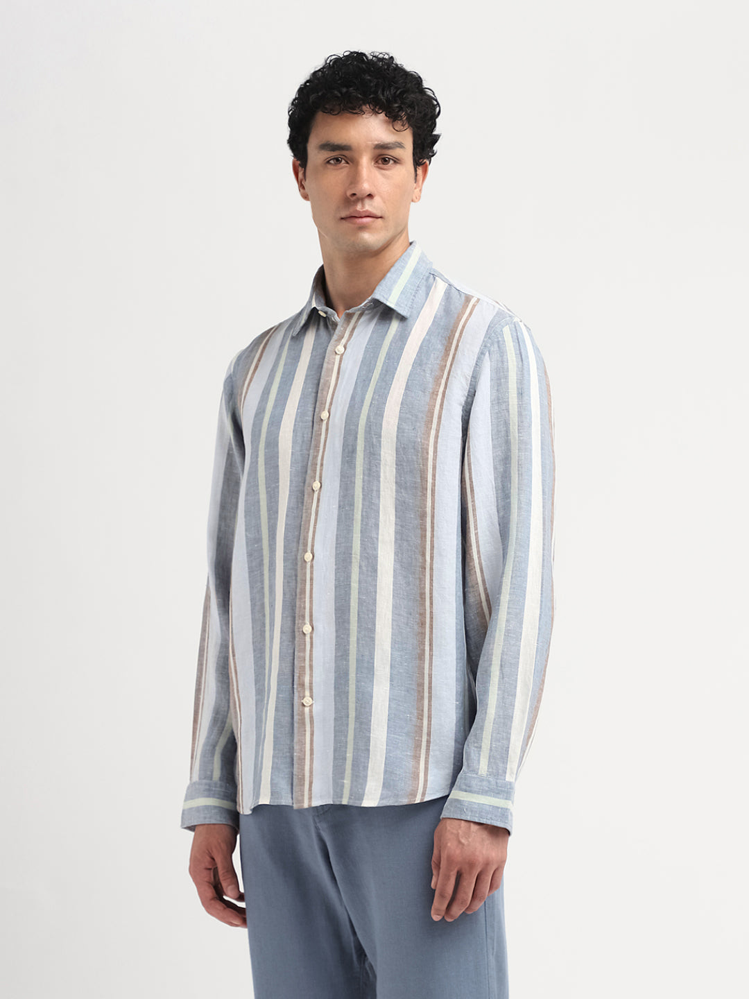 Linen Colourblocked Shirt - Blue