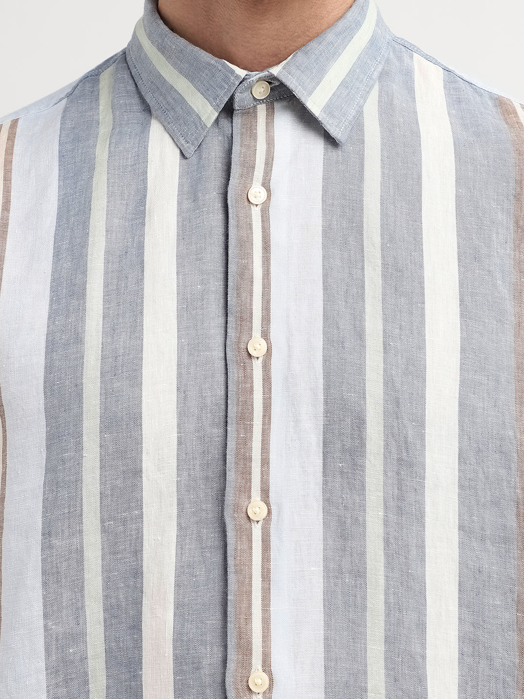Linen Colourblocked Shirt - Blue