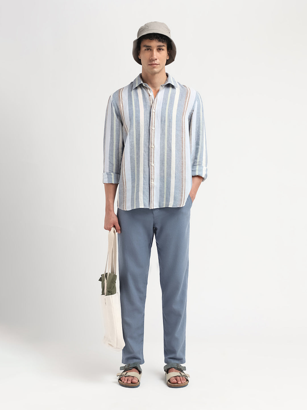 Linen Colourblocked Shirt - Blue