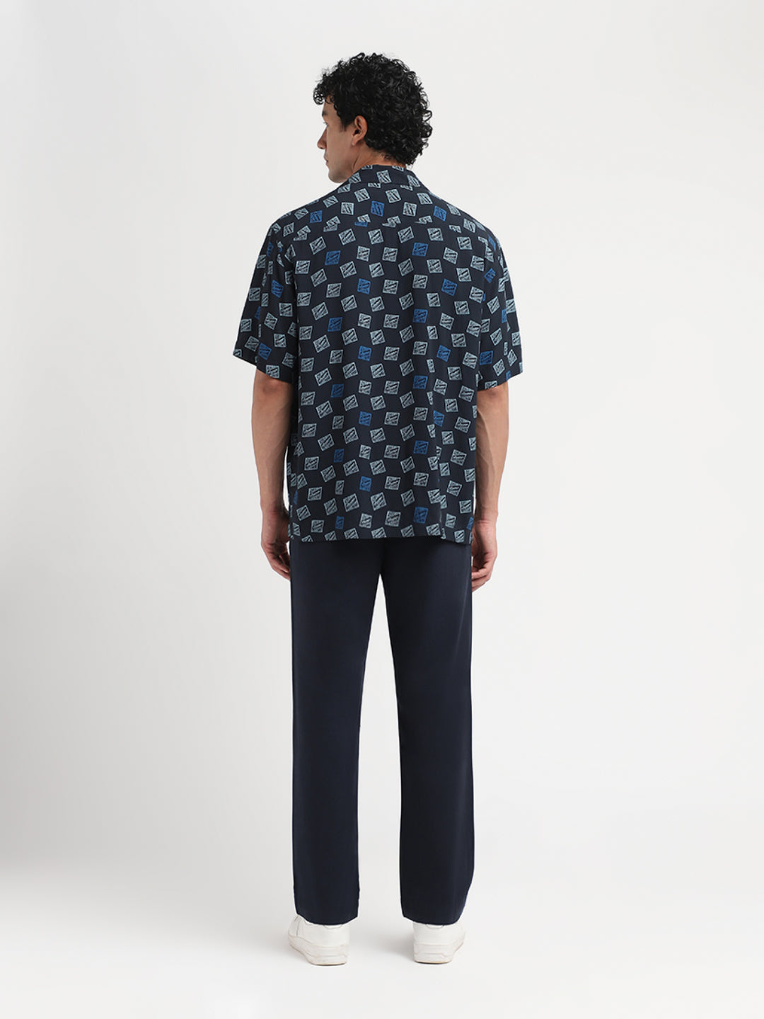 Dark Blue Printed Relaxed Fit Shirt