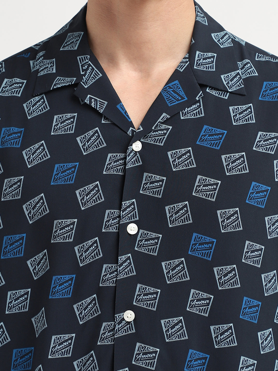 Dark Blue Printed Relaxed Fit Shirt