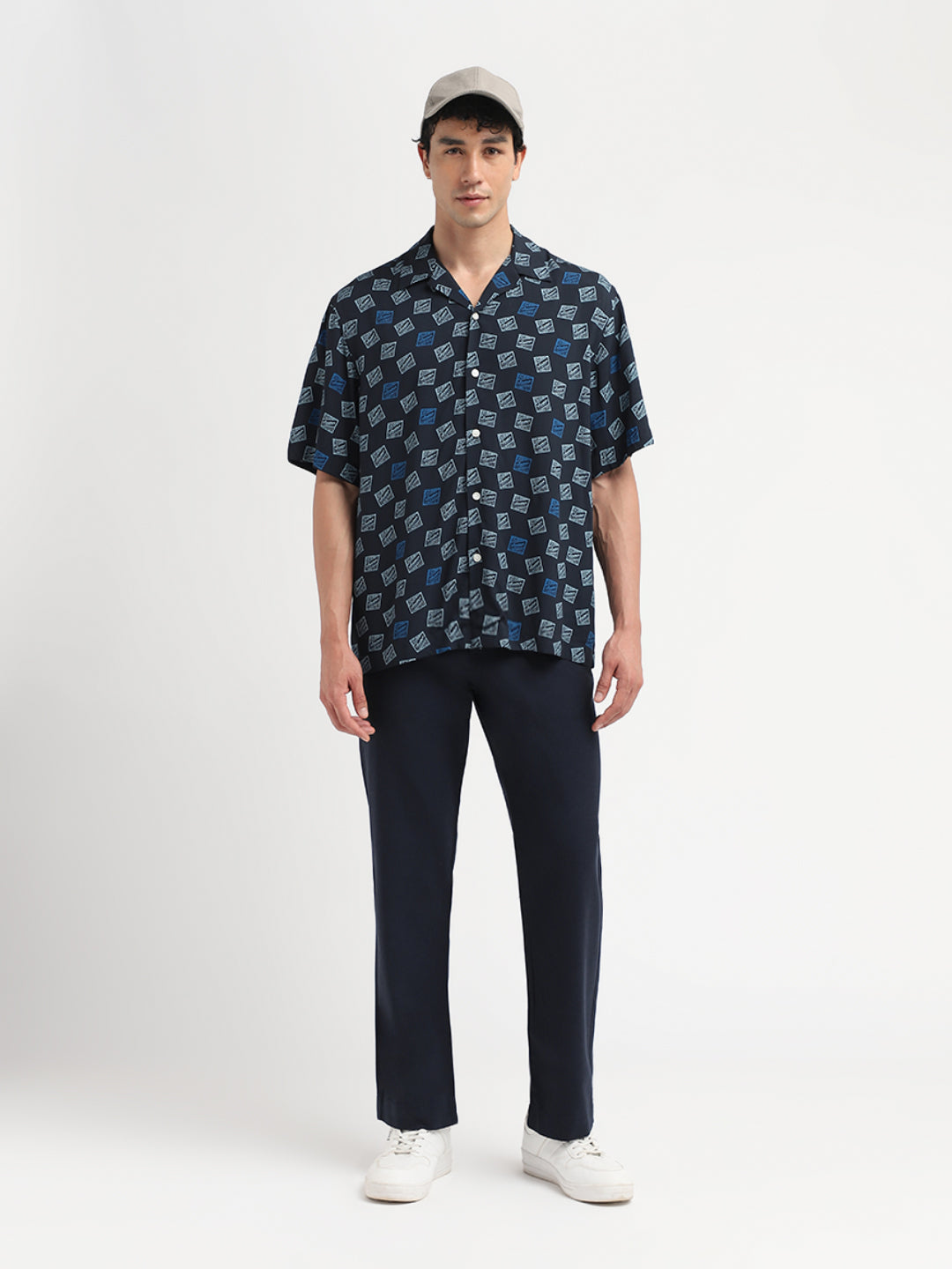 Dark Blue Printed Relaxed Fit Shirt