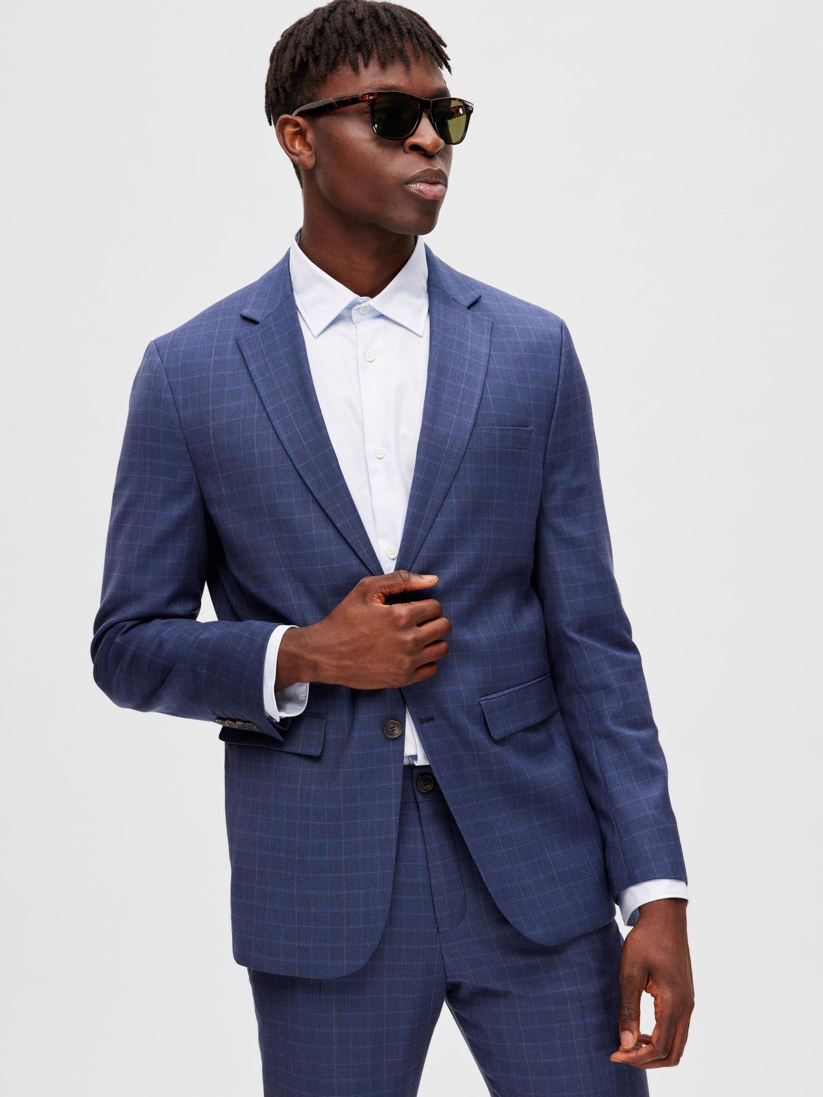 Navy Blue Check Tailored Blazer