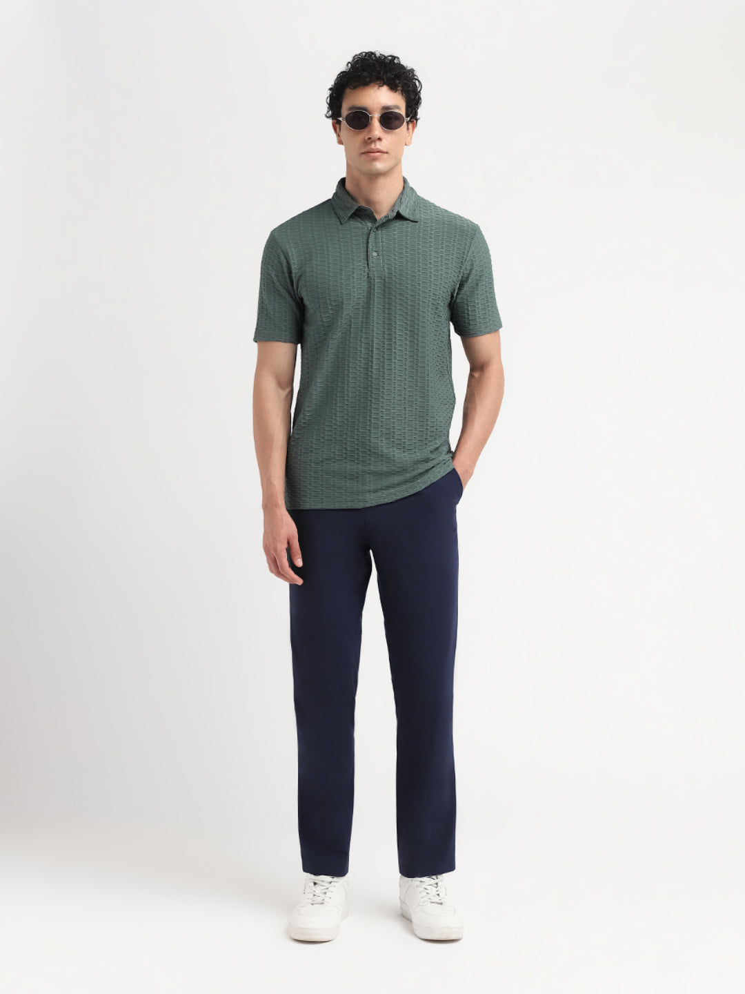 Green Seersucker Regular Fit Polo