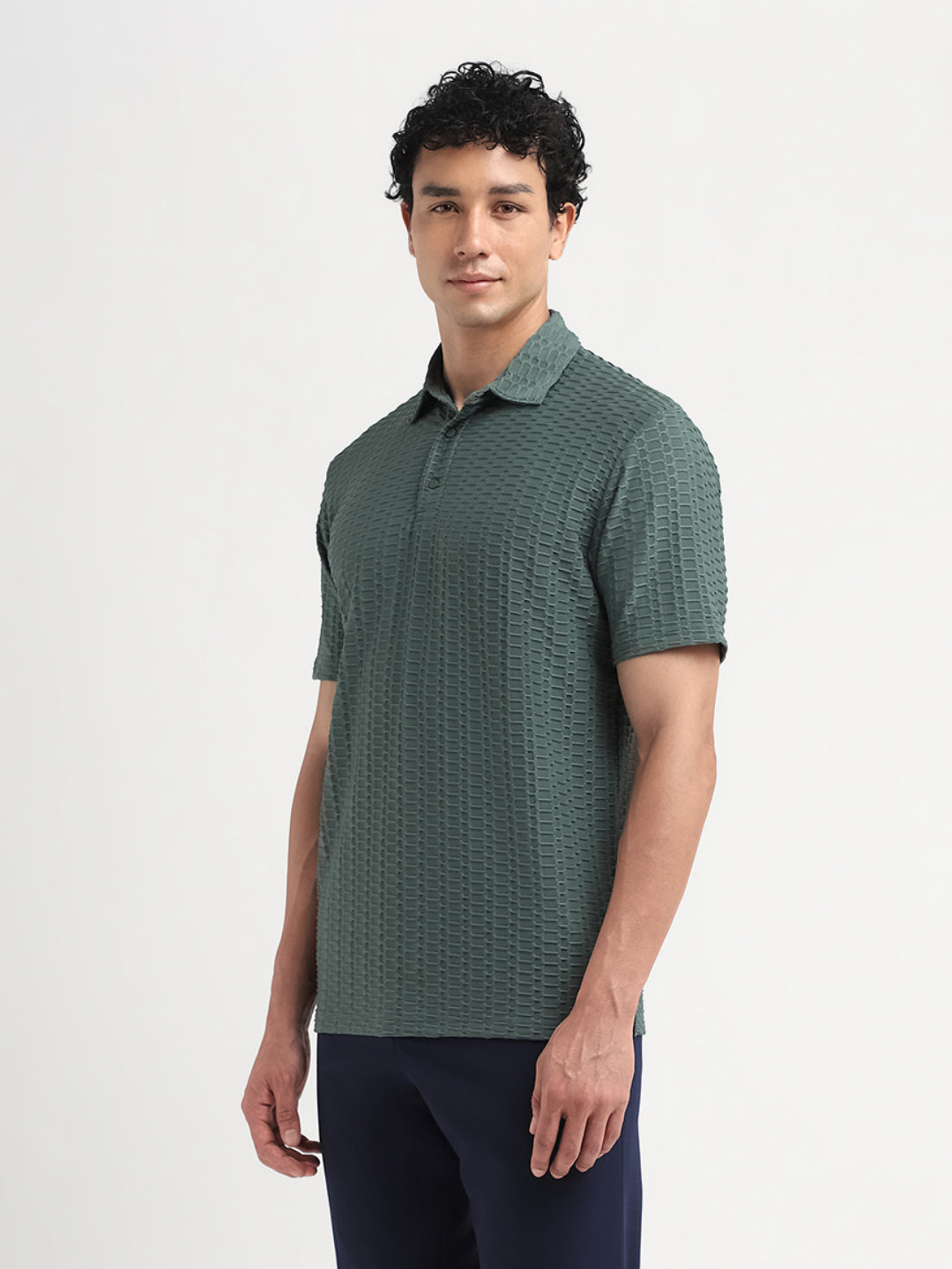 Green Seersucker Regular Fit Polo