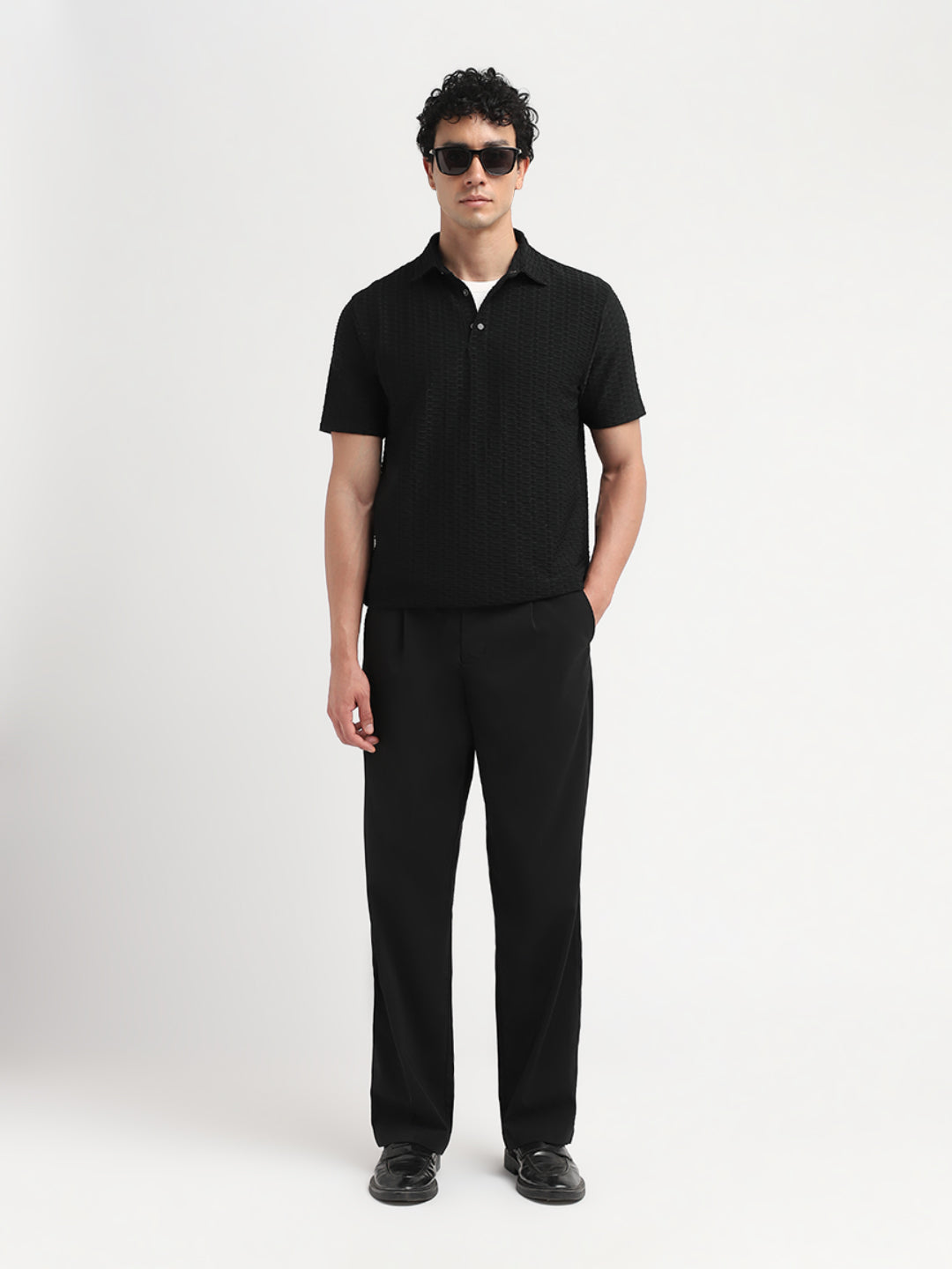 Black Seersucker Regular Fit Polo