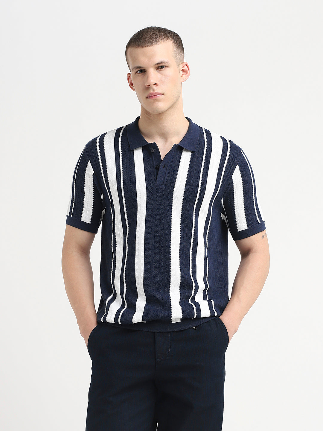 Navy Blue Striped Polo