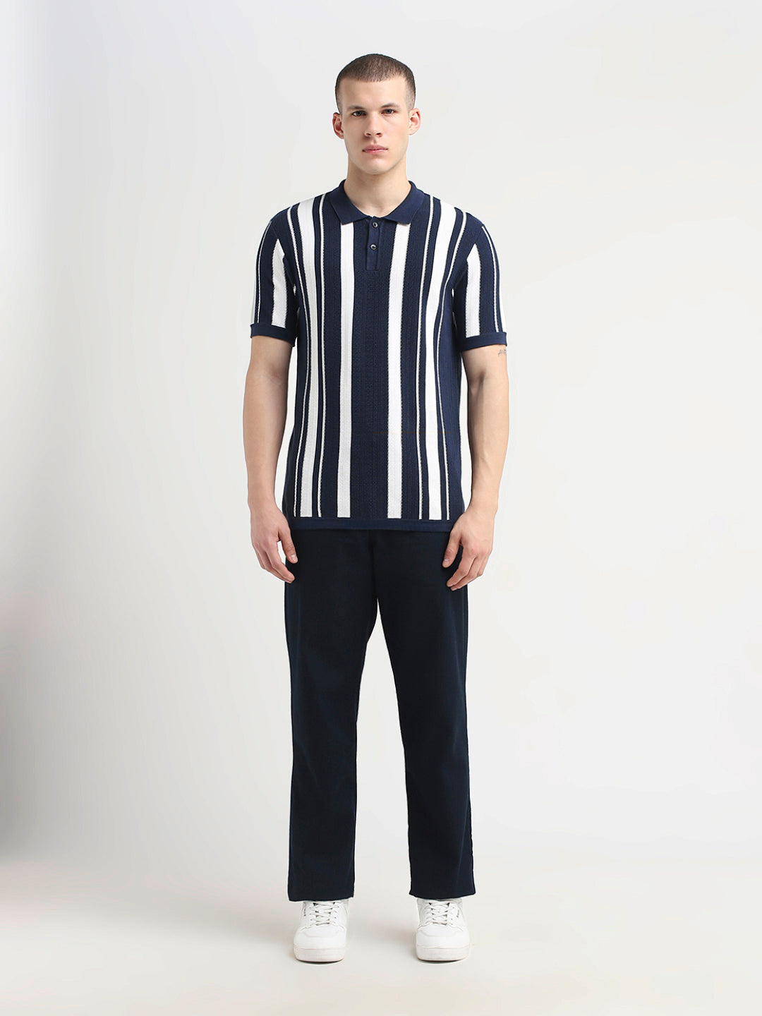 Navy Blue Striped Polo
