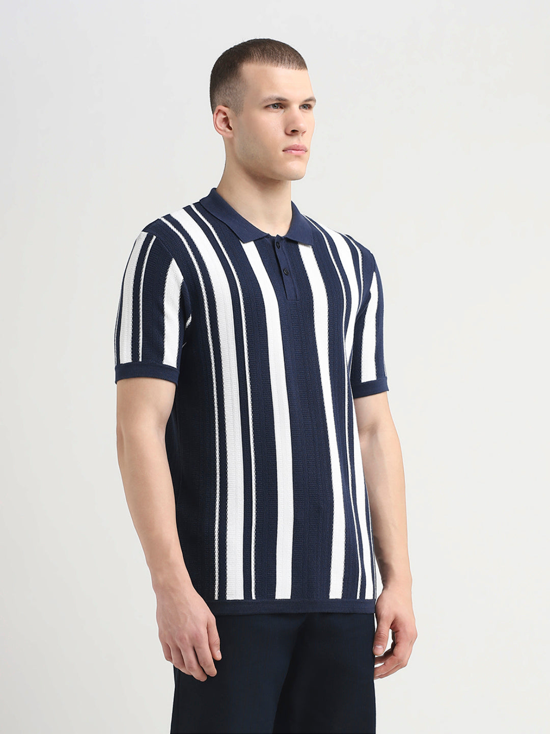 Navy Blue Striped Polo